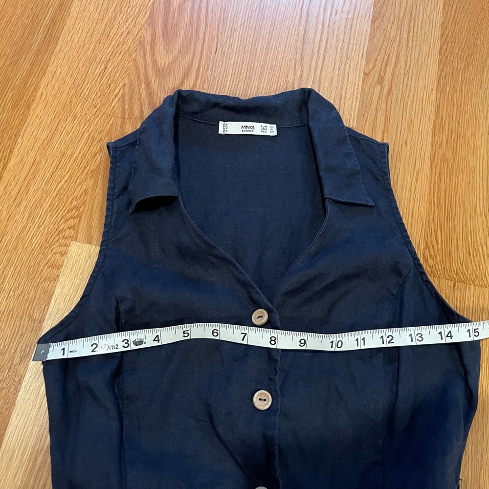 Mango MNG blue linen button up dress 4 - Picture 4 of 7